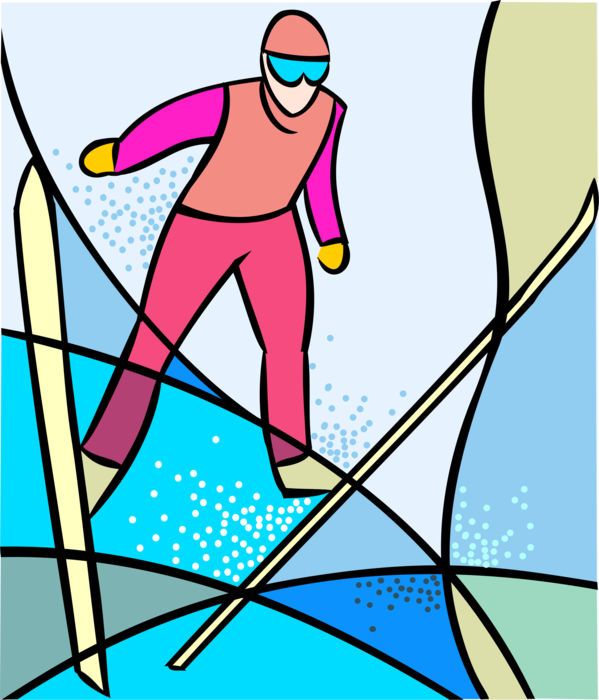 Vector Illustration of Olympic Sports Ski Jumping Competition with Ski Jumper in Air