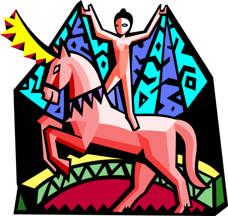 Vector Illustration of Big Top Circus Performance Equestrian Horseback Balance Act