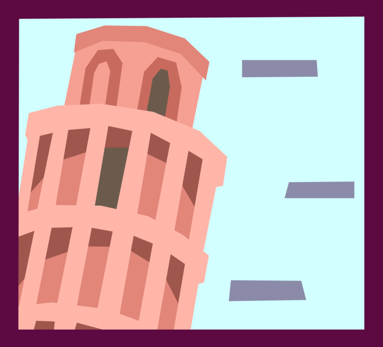 Vector Illustration of Leaning Tower of Pisa Campanile Freestanding Cathedral Bell Tower, Italy
