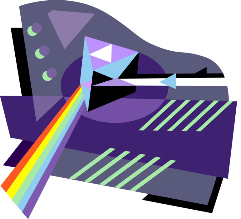 Vector Illustration of Dispersive Prism Refracting Light into Its Constituent Spectral Rainbow Colors 