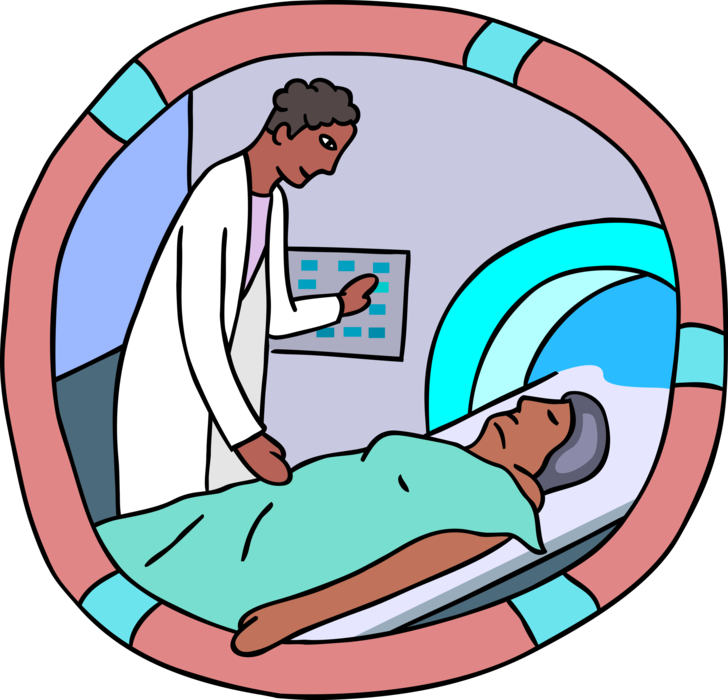 Vector Illustration of Medical Technician Performs CT Scan X-ray Computed Tomography