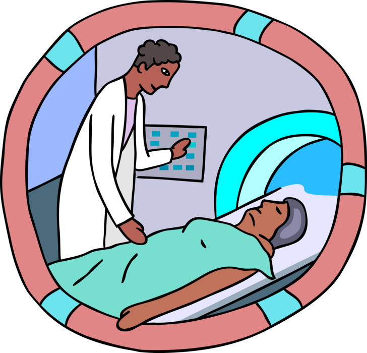 Vector Illustration of Medical Technician Performs CT Scan X-ray Computed Tomography