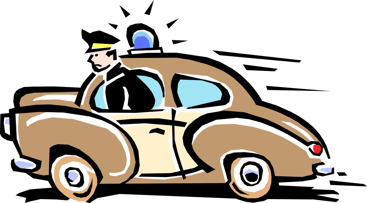 Vector Illustration of Police Car Cruiser Squad Car Automobile Motor Vehicle Cop in Pursuit