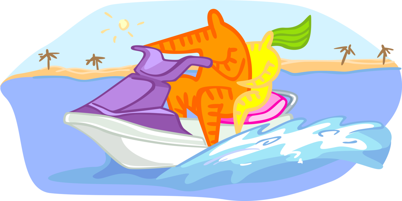 Vector Illustration of Personal Watercraft Water Sports Jet Skiers on Sea-Doo Jet Ski Watercraft
