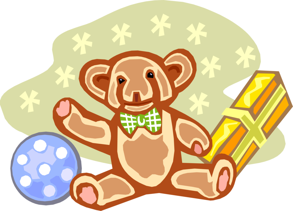 Vector Illustration of Holiday Festive Season Christmas Gifts with Teddy Bear Stuffed Animal