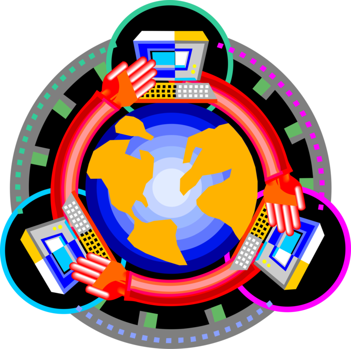 Vector Illustration of Global Communications Technology with Earth World