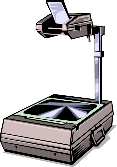 Vector Illustration of Overhead Projector Optical Projection Device Displays Images to Audience