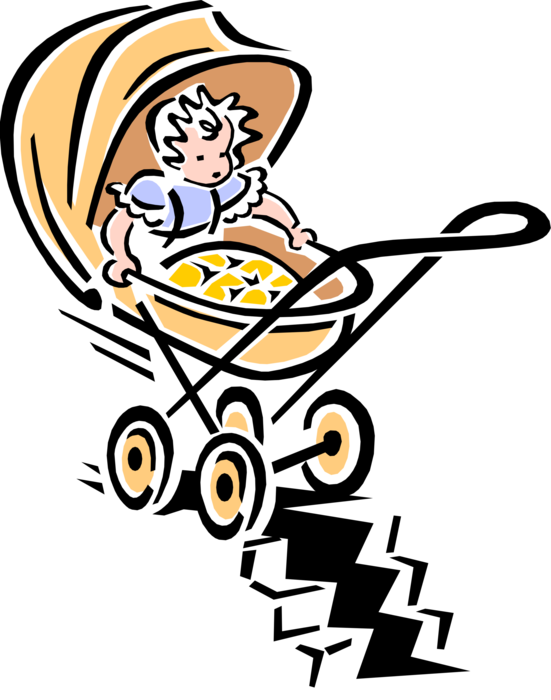 Vector Illustration of 1950's Vintage Style Child Stroller Pram Baby Carriage