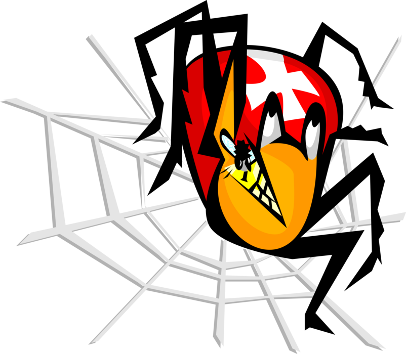 Vector Illustration of Arachnid Spider Insect Bug in Web