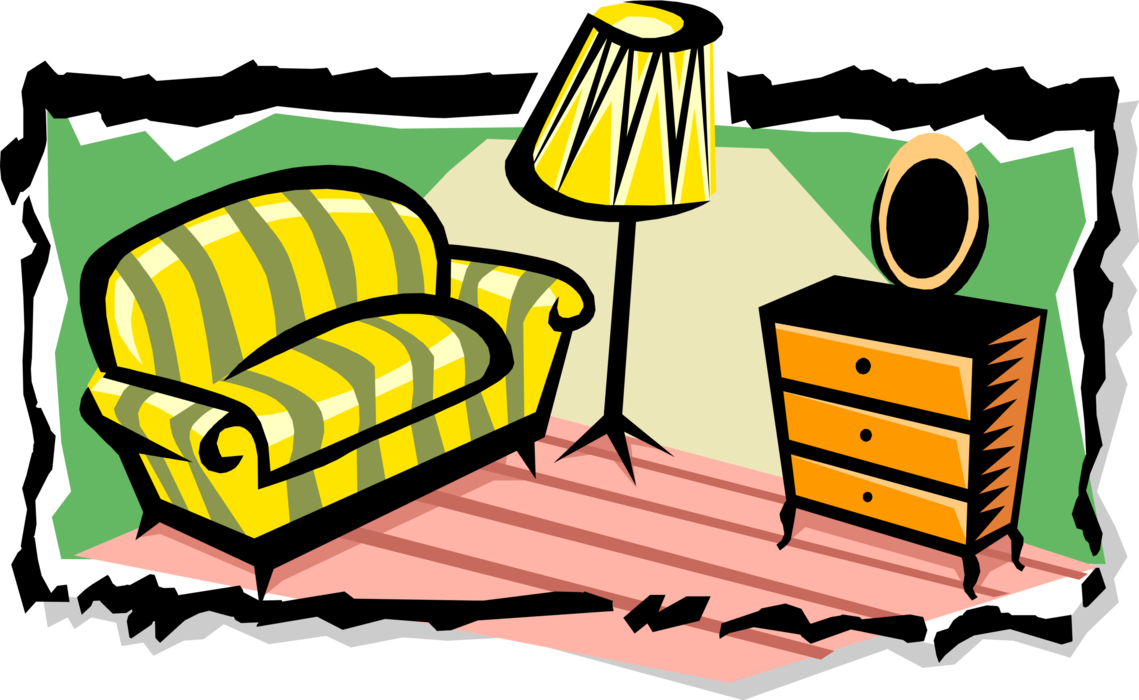 Vector Illustration of Living Room Chesterfield Couch Sofa with Reading Lamp