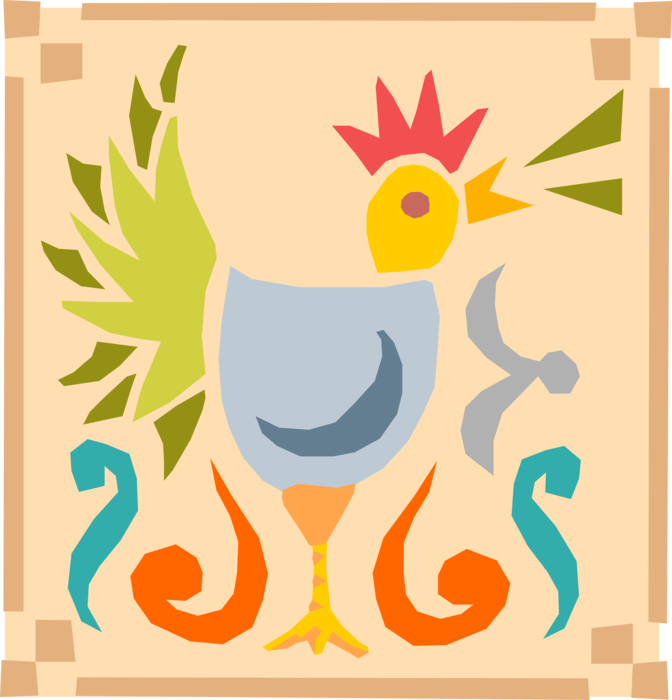 Vector Illustration of Male Chicken Rooster or Cockerel Domesticated Fowl