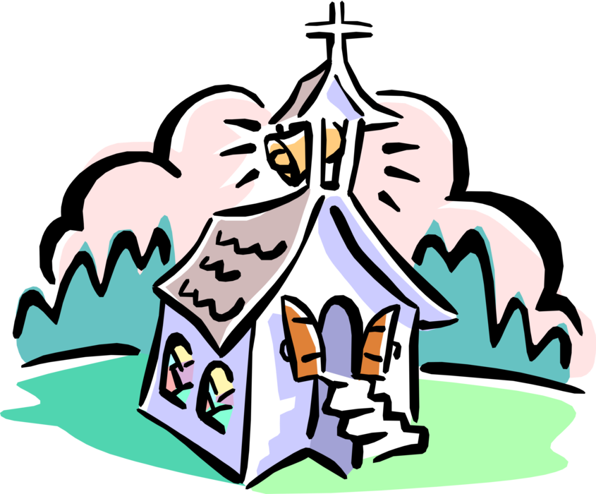 Vector Illustration of Christian Church Cathedral House of Worship Bells Ringing