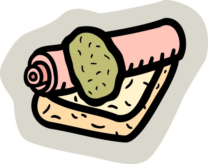 Vector Illustration of Hors D'Oeuvres Canapé Starter or Appetizer Finger Food Dish with Deli Meat