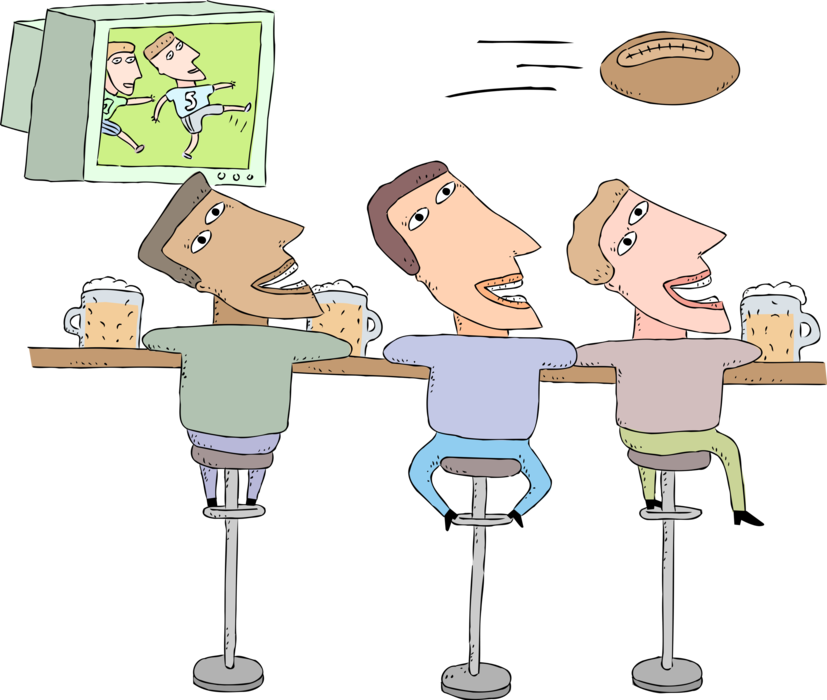 Vector Illustration of Friends Watch Football Game and Drink Beer at Sports Bar