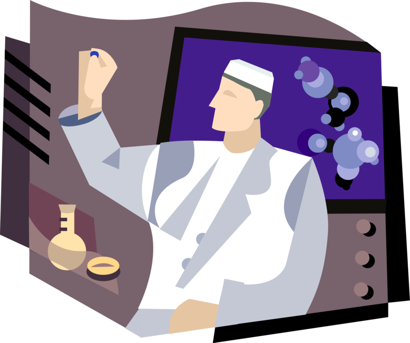 Vector Illustration of Laboratory Research Chemist Studies the Composition of Matter and its Properties