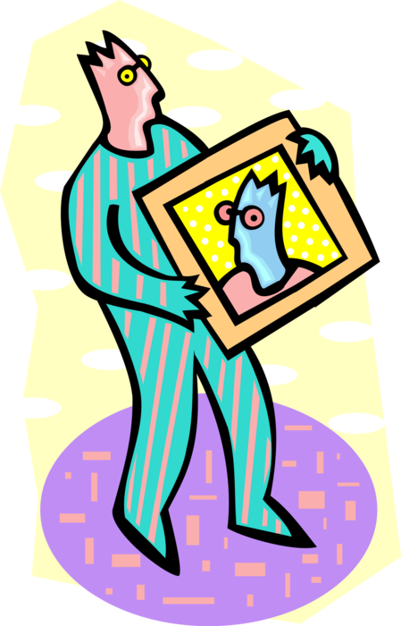Vector Illustration of Man Holding Framed Picture Portrait