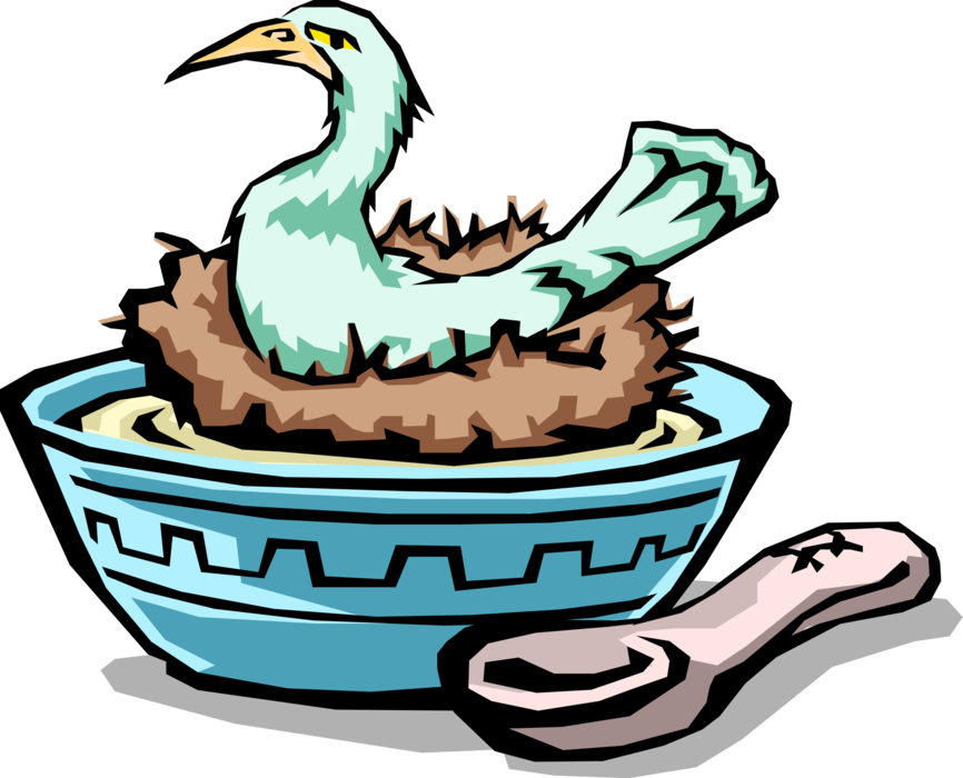 Vector Illustration of Chinese Cuisine Bird's Nest Soup in Bowl with Spoon
