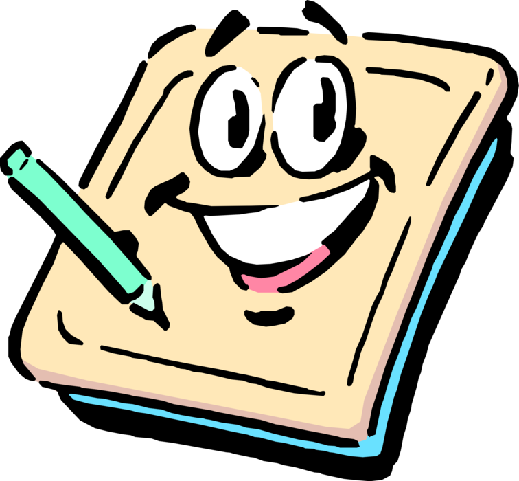 Vector Illustration of Anthropomorphic Notepad with Office Pencil
