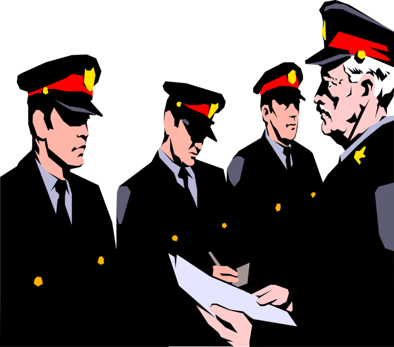 Vector Illustration of Law Enforcement Policemen Receive Orders from the Chief of Law Enforcement Police