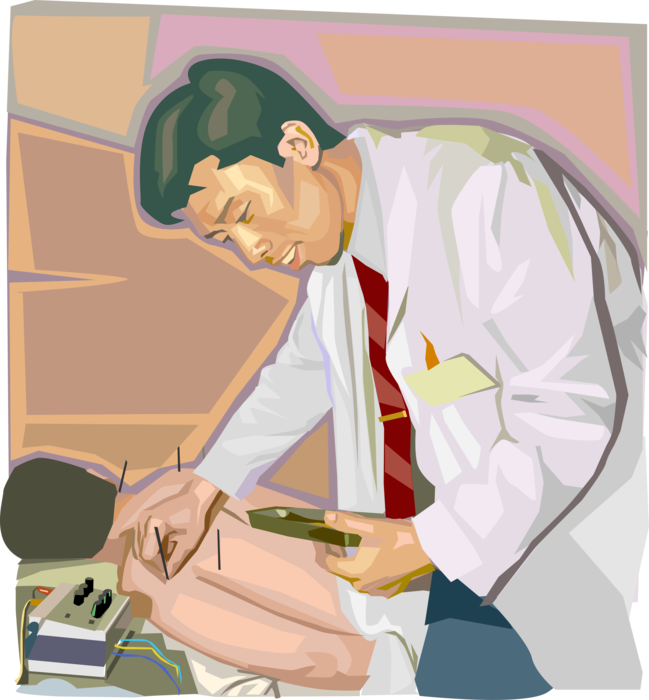 Vector Illustration of Alternative Medicine Pseudoscience Traditional Chinese Acupuncture Treatment