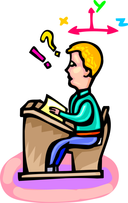 Vector Illustration of Student at Desk in School Classroom