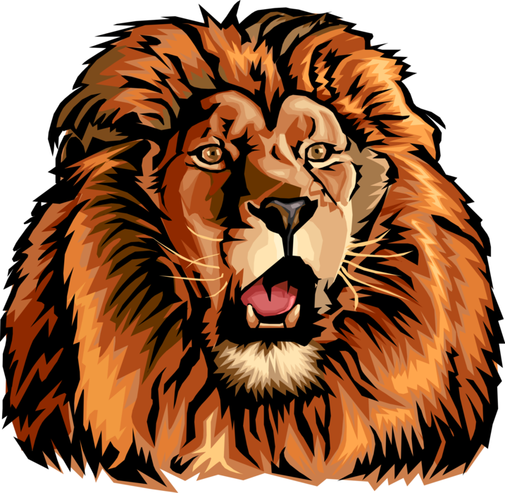 Vector Illustration of African Male Big Cat Roaring Lion King of the Jungle
