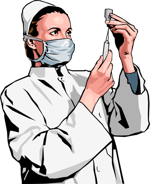 Vector Illustration of Veterinary Physician Preparing Hypodermic Needle Injection for Injured Animal Patient