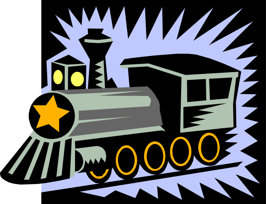 Vector Illustration of Railroad Rail Transport Speeding Locomotive Railway Train Races Down Track