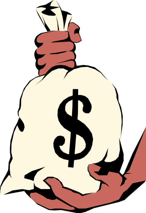 Vector Illustration of African American Hands Holding Dollars Money Bag, Moneybag, or Sack of Money