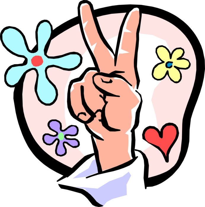 Vector Illustration of Nonverbal Communication Hand Gestures 1960's V for Victory Peace Sign