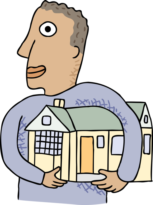Vector Illustration of Man with His Arms Around House, Real Estate