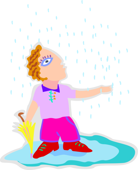 Vector Illustration of Man Enjoys the Falling Rain in Rainstorm