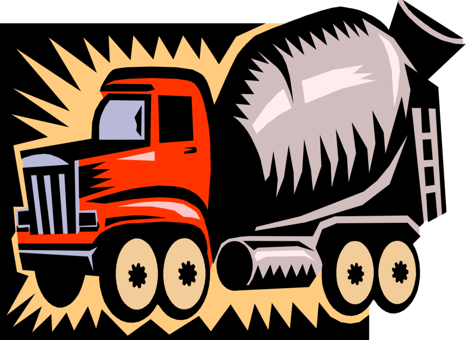 Vector Illustration of Construction Industry Heavy Machinery Equipment Concrete Cement Mixer Truck