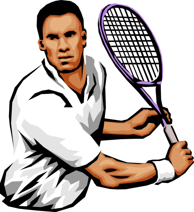 Vector Illustration of Sport of Tennis Player Gets Ready for Backhand Shot