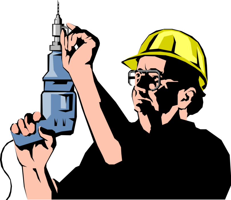 Vector Illustration of Construction Worker with Electric Drill