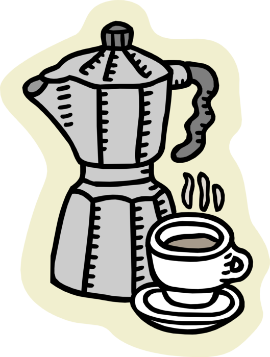 Vector Illustration of Stove-Top Moka Pot Macchinetta Coffee Pot Coffeemaker or Coffee Machine