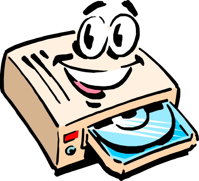 Vector Illustration of Anthropomorphic DVD and CD ROM Compact Disc Disk Drive