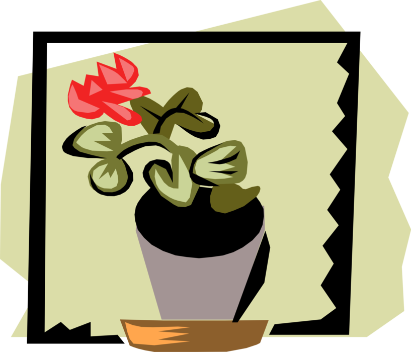 Vector Illustration of Potted Houseplant with Red Flower