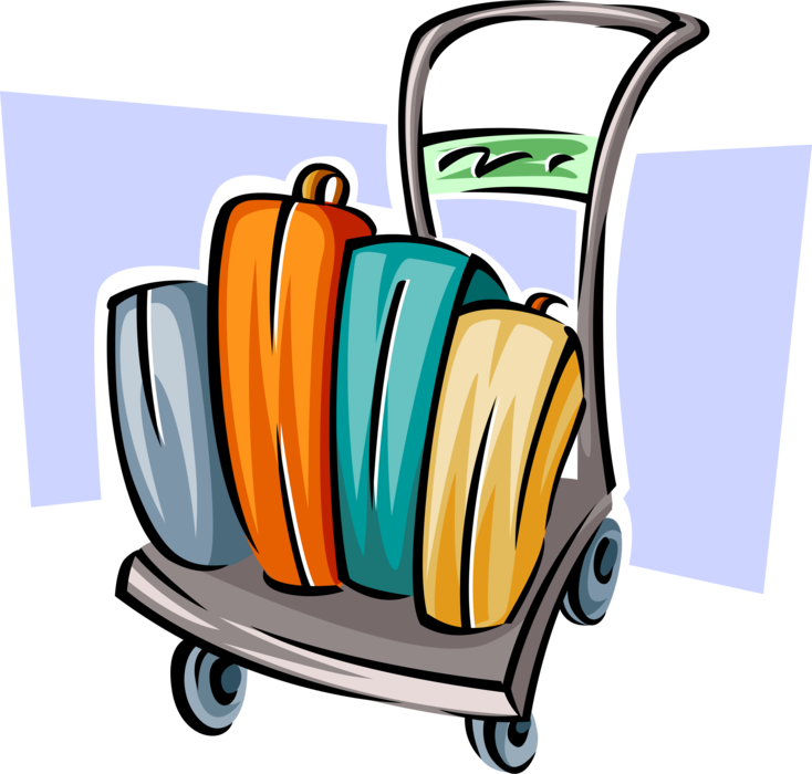 Vector Illustration of Air Travel Passenger Luggage on Baggage Cart in Airport