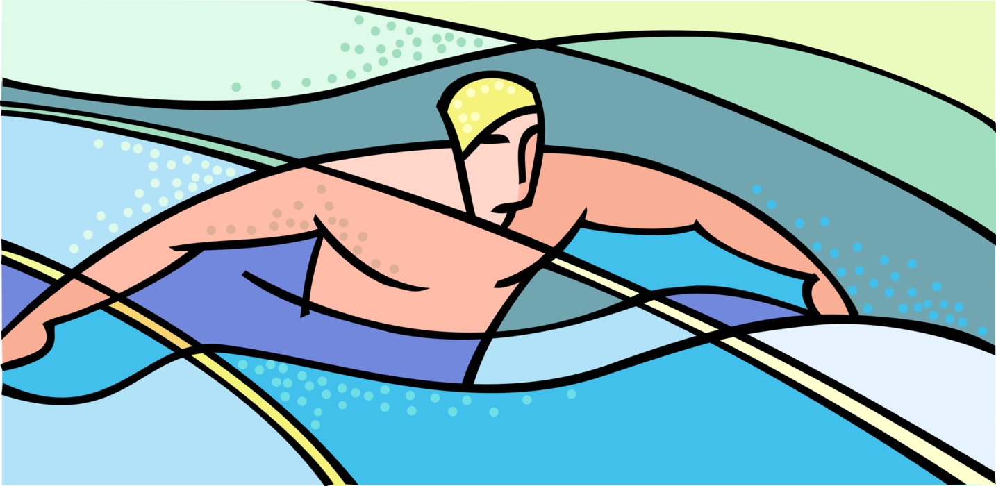 Vector Illustration of Competitive Swimmer Swims Backstroke in Swimming Competition in Pool