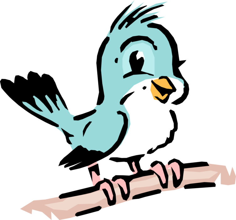 Vector Illustration of Cartoon Bluebird Bird Sits on Branch