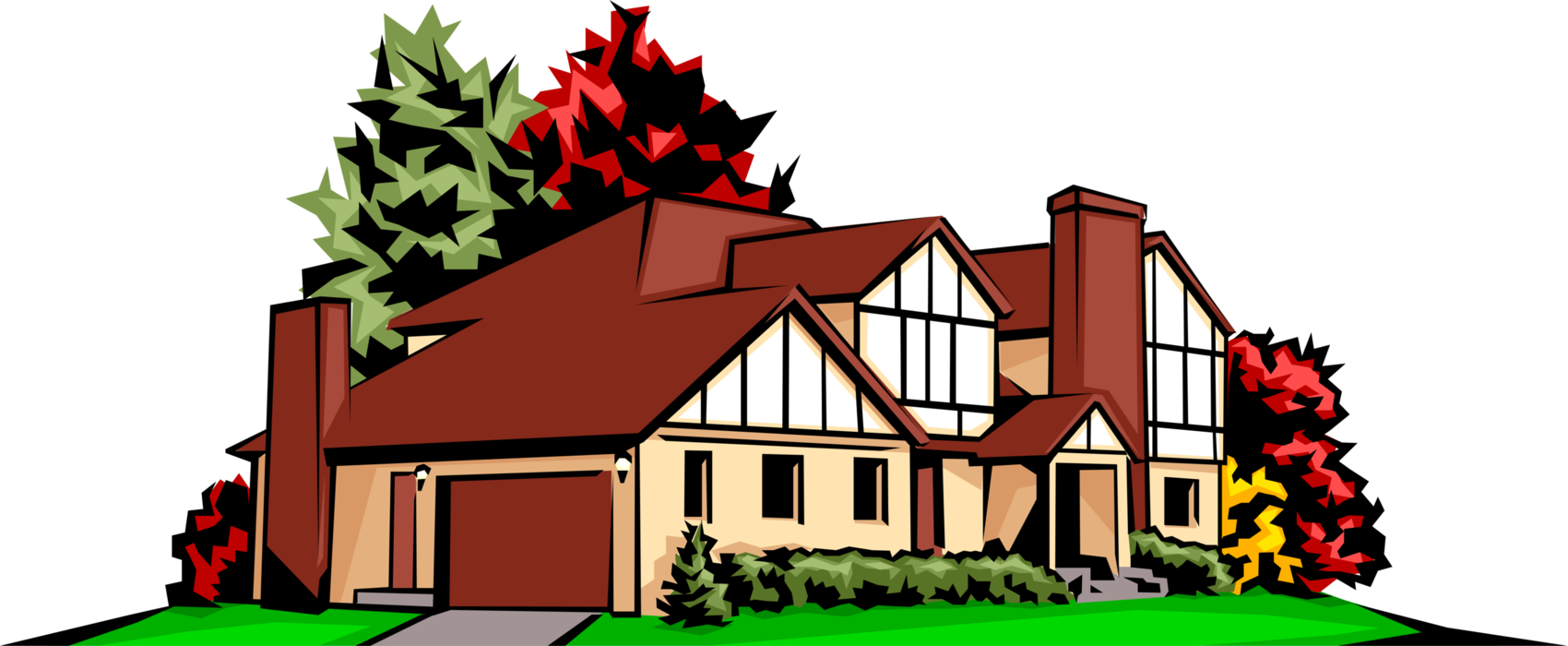 Vector Illustration of Tudor Style Country Home Residence House, Great Britain, United Kingdom