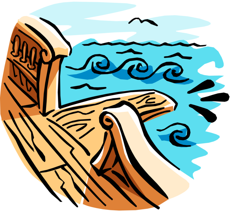 Vector Illustration of Buccaneer Pirate Ship's Gangplank Extends Over Water