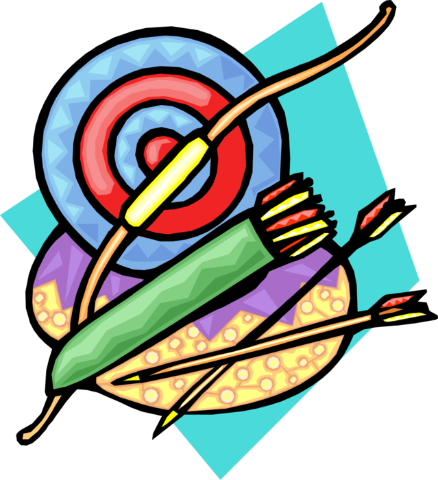 Vector Illustration of Archery Marksmanship Bow and Arrow with Bullseye or Bull's-Eye Target