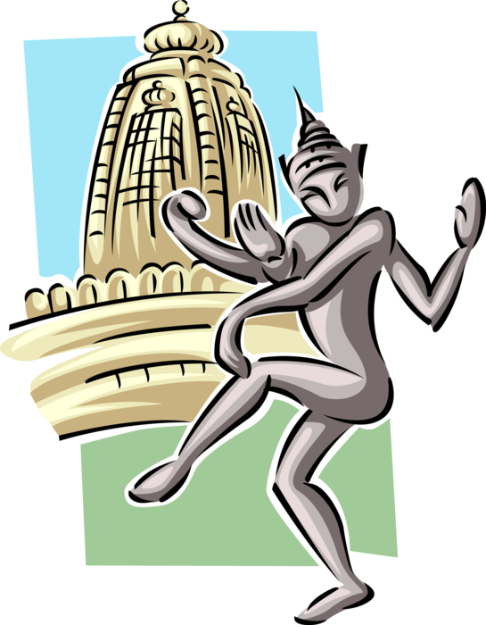 Vector Illustration of Hindu Religion Dancing Shiva Nataraja with Hinduism Jagannath Temple