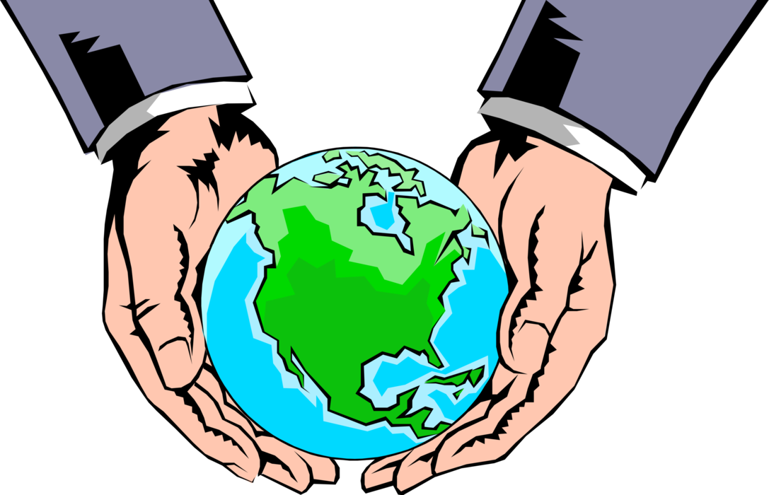 Vector Illustration of Hands Holding Planet Earth World 