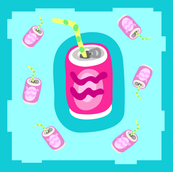 Vector Illustration of Soda Pop Soft Drink Refreshment in Can with Straw