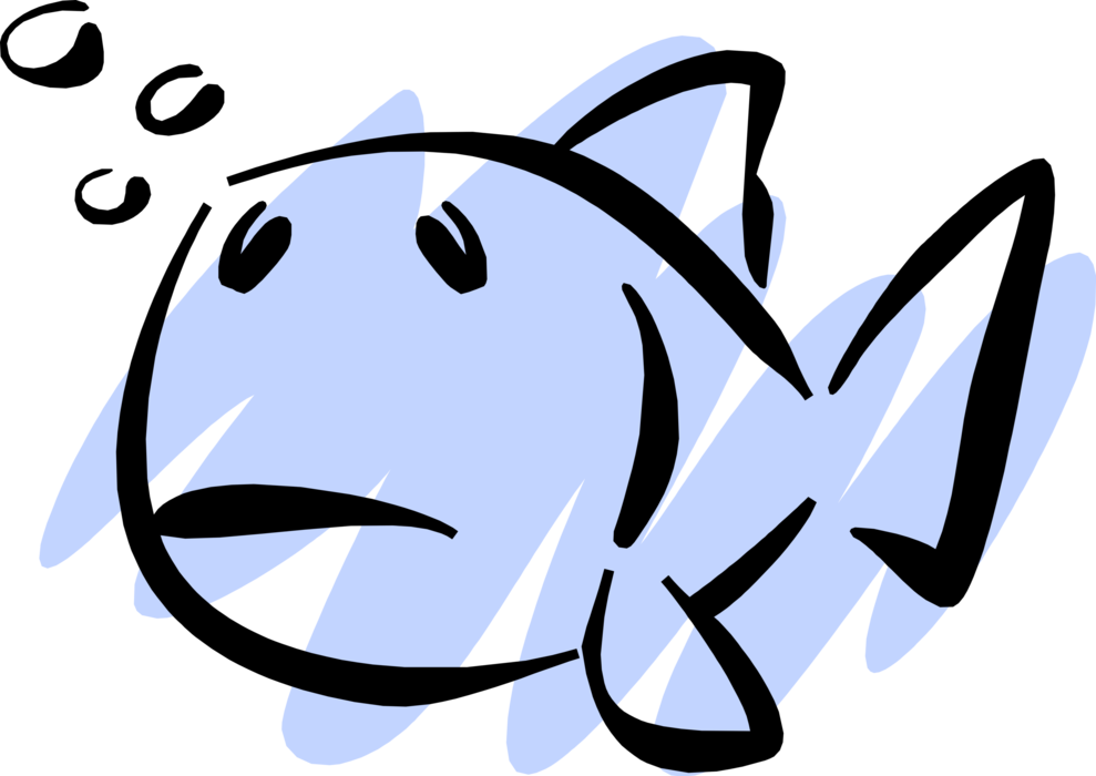 Vector Illustration of Aquatic Marine Fish Symbol with Bubbles
