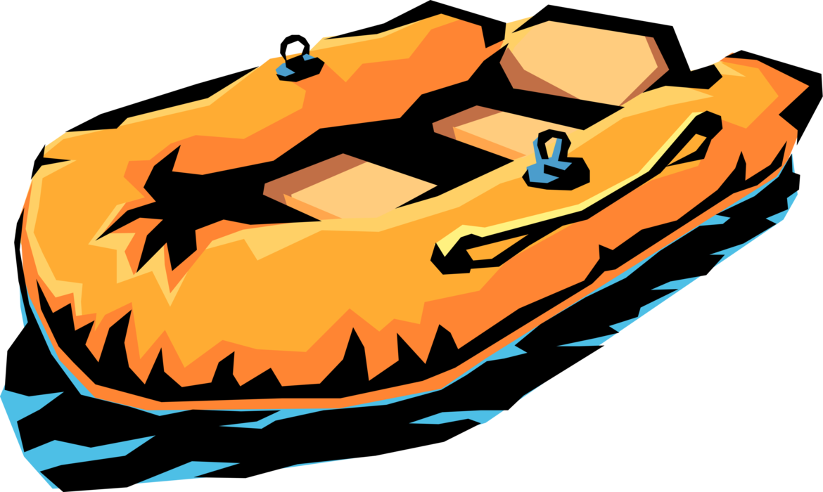 Vector Illustration of Inflatable Liferaft Flotation or Floatation Raft for Emergency Evacuation on Water