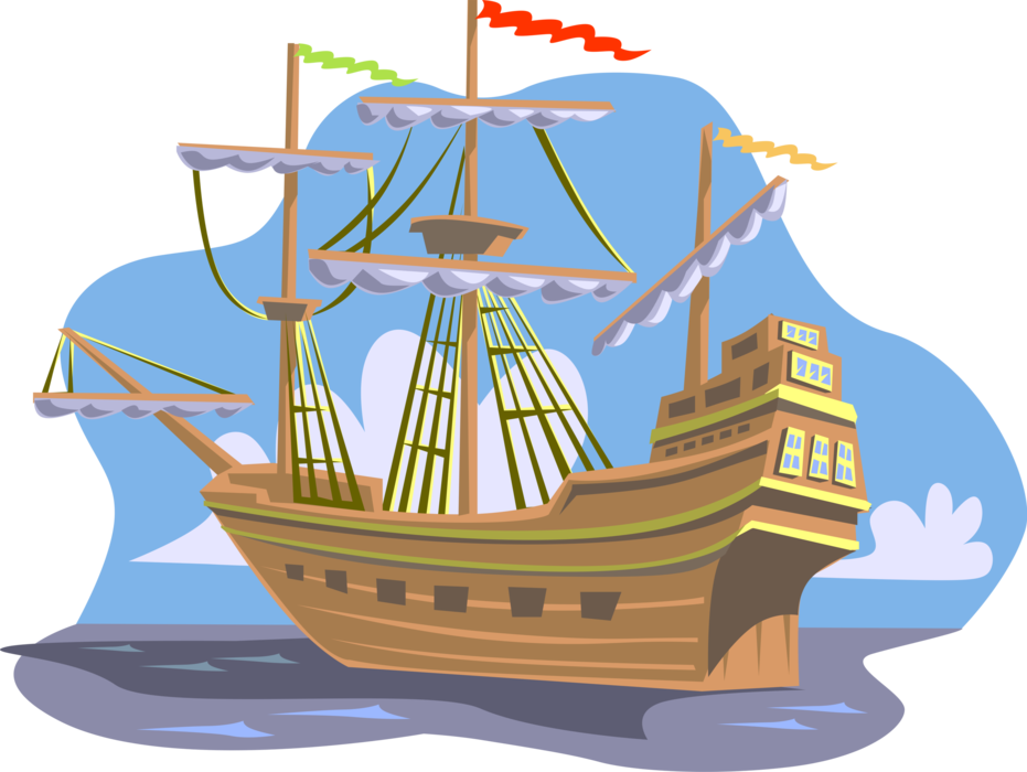 Vector Illustration of Christopher Columbus 15th Century Sailing Vessel Nina, Pinta or Santa Maria